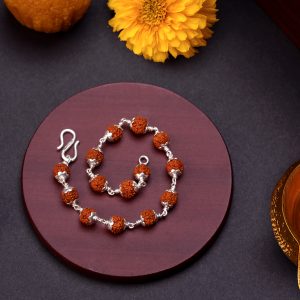 Pure Rudraksha Bead Bracelet with Sterling Silver Rakhi