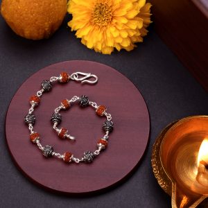 925 Silver Rudraksha Bracelet with Silver Beads Rakhi  – Traditional Spiritual Healing Wristwear