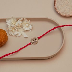 Antique Om Rakhi for Brother – Traditional Round Motif Rakhi with Red Thread for Raksha Bandhan