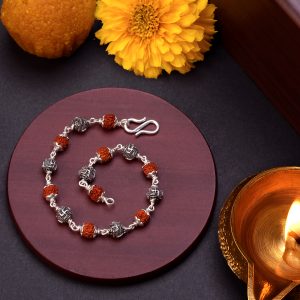 Handcrafted Rudraksha Spiritual Bracelet with Silver Beads Rakhi