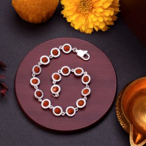 Rudraksha Crystal Bracelet Rakhi – Designer Silver Finish Spiritual Wristwear
