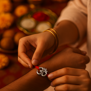 Classic Om Rakhi – 925 Silver Bold Symbol Rakhi for Spiritual Bonding