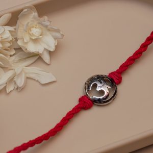 925 Silver Om Rakhi for Brother – Spiritual Raksha Bandhan Rakhi with Red Braided Thread