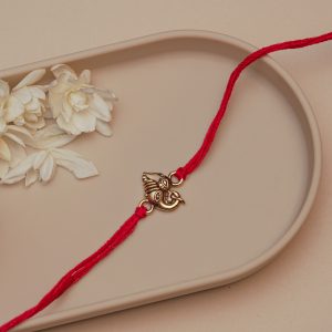 Lord Ganesha Rakhi for Brother – Antique Ganpati Head Design Rakhi with Red Thread