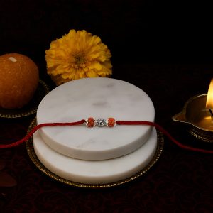 Mahadev Rudraksha Rakhi – Silver Shivji Charm with Sacred Beads