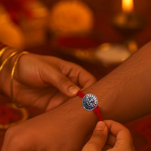 Radiant Ganesha Round Rakhi – 925 Silver Symbol of Wisdom & Light