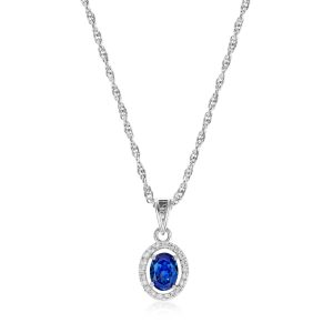925 oval shape blu stone with oval design chain pendent