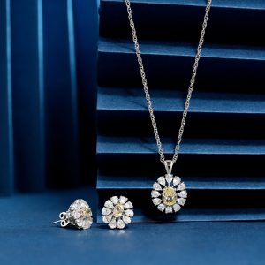 925 multi drop cut stone with single yellow chain p.set