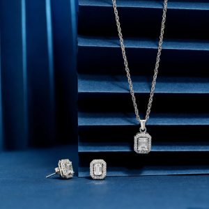 925 square shape with choki with cz stone chain p.set