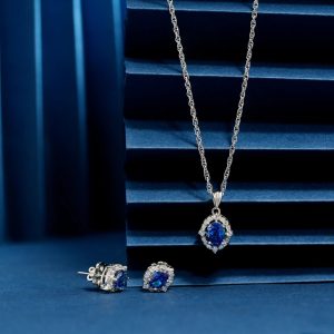 925 single blue dimond with small cz chain p.set