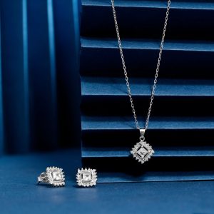 925 squre stone with cz chain p.set